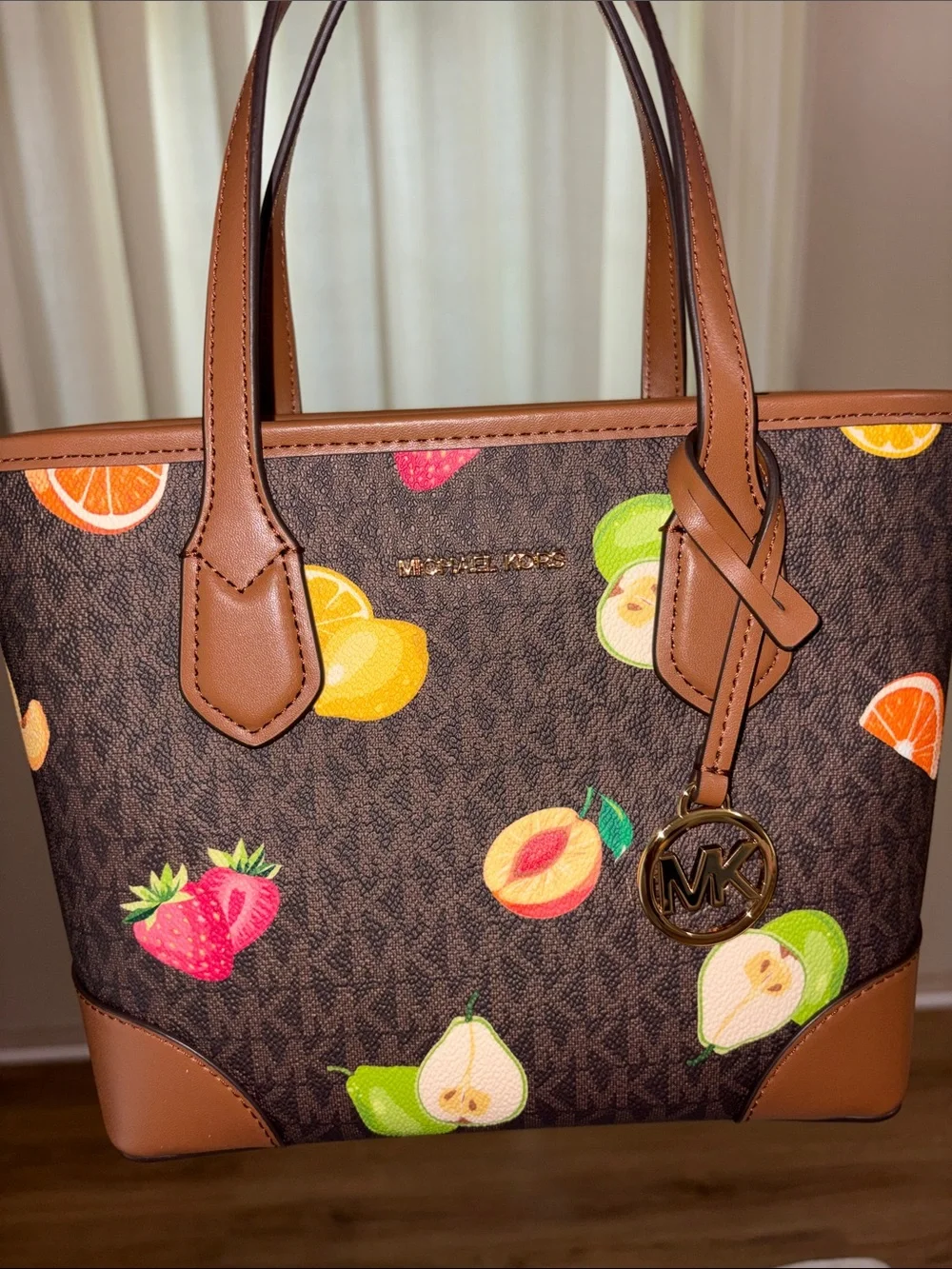Michael Kors Eva XS Convertible Top Zip Tote Crossbody Handbag Fruit Print